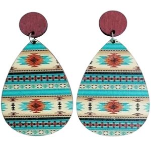 Wooden aztec western earrings
